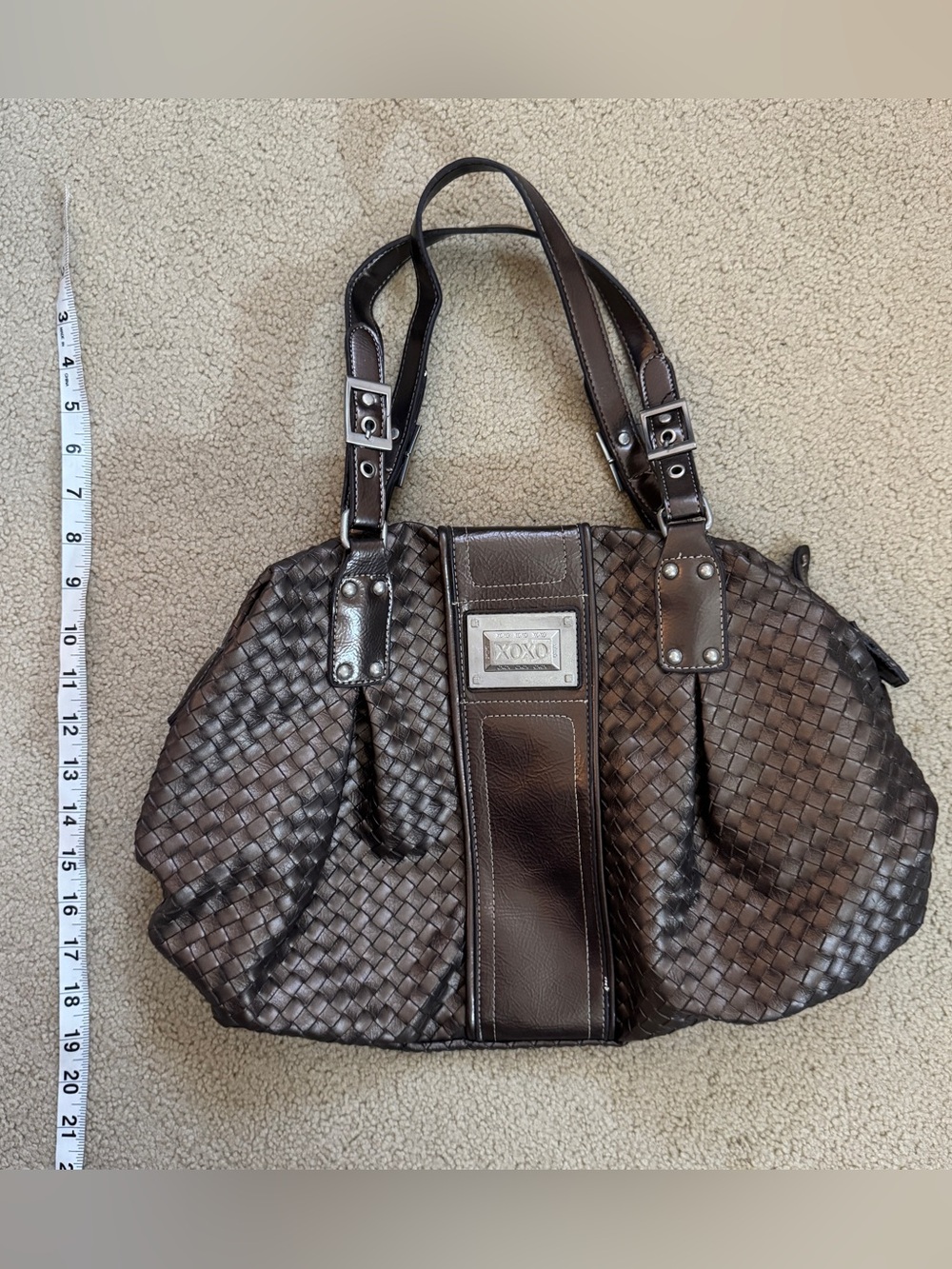 XOXO Dark Brown Woven Shoulder Bag with Silver Hardware